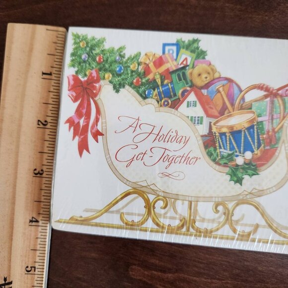 Lot of 2 Vintage American Greetings Christmas Invitations Sleigh with Presents - Picture 5 of 6